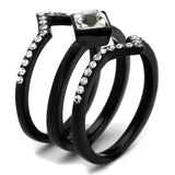 TK2185 - IP Black(Ion Plating) Stainless Steel Ring with Top Grade Crystal  in Clear - Alamode