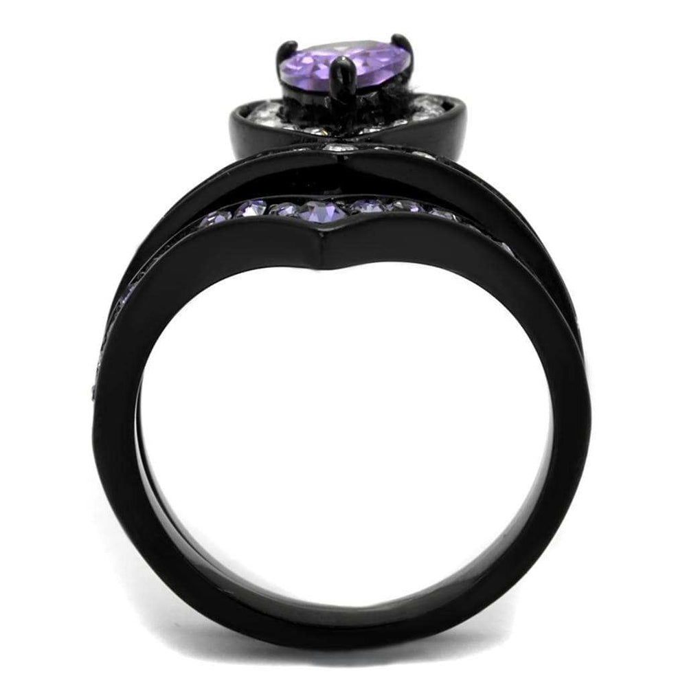 TK2186 - IP Black(Ion Plating) Stainless Steel Ring with AAA Grade CZ in Amethyst - Alamode - Flyclothing LLC