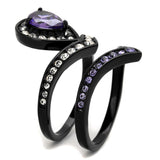 TK2186 - IP Black(Ion Plating) Stainless Steel Ring with AAA Grade CZ  in Amethyst