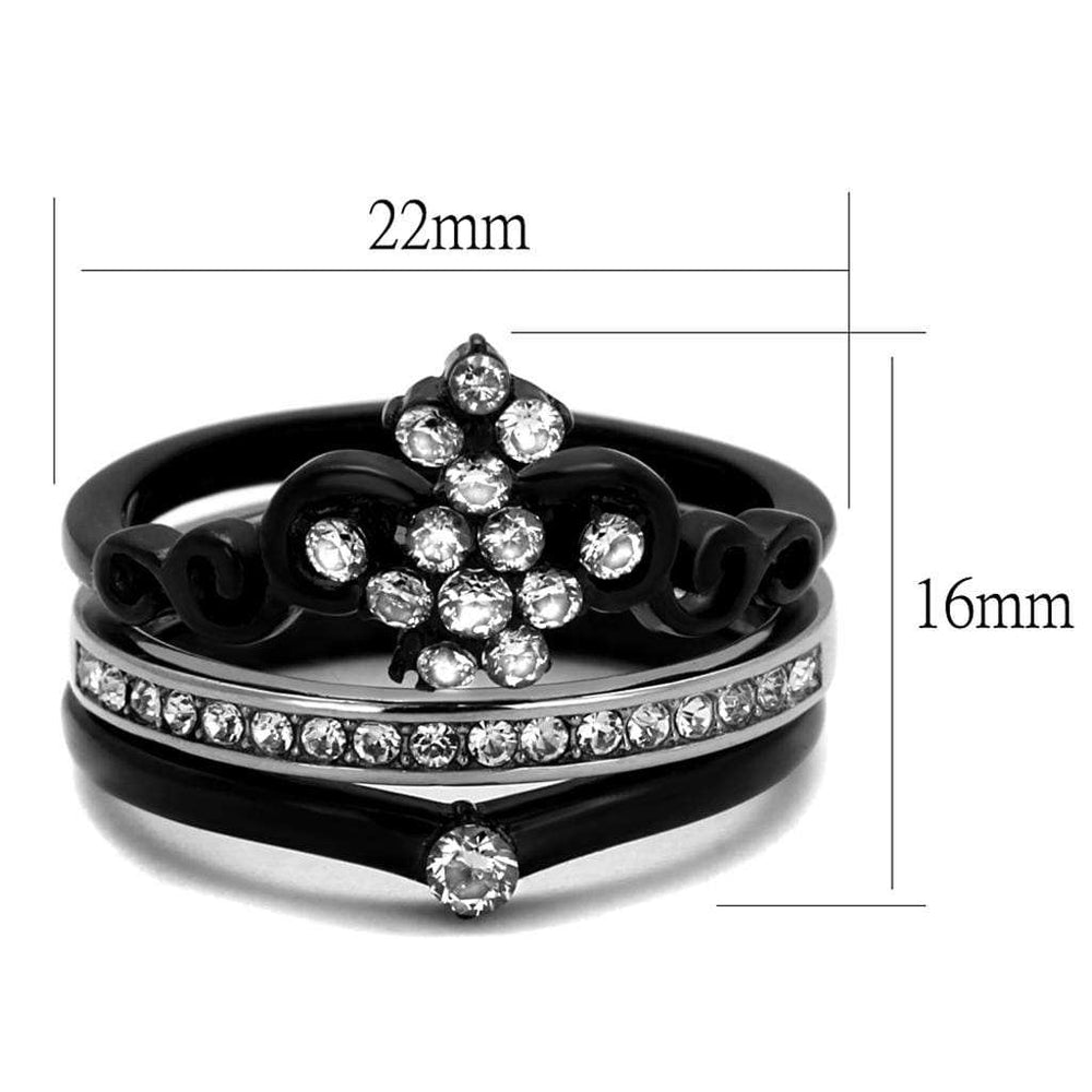 TK2187 - Two-Tone IP Black Stainless Steel Ring with AAA Grade CZ in Clear - Alamode - Flyclothing LLC