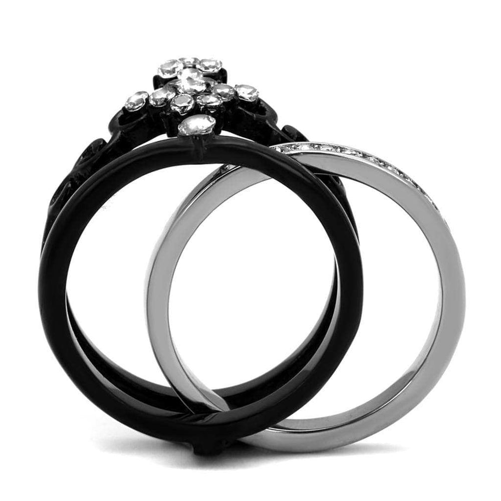 TK2187 - Two-Tone IP Black Stainless Steel Ring with AAA Grade CZ in Clear - Alamode - Flyclothing LLC