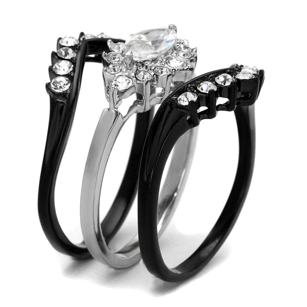 TK2188 - Two-Tone IP Black Stainless Steel Ring with AAA Grade CZ in Clear - Alamode - Flyclothing LLC