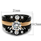 TK2189 - IP Rose Gold+ IP Black (Ion Plating) Stainless Steel Ring with AAA Grade CZ in Clear - Alamode - Flyclothing LLC