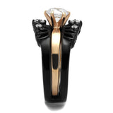 TK2189 - IP Rose Gold+ IP Black (Ion Plating) Stainless Steel Ring with AAA Grade CZ  in Clear - Alamode