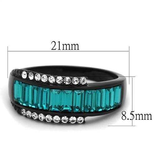 TK2190 - IP Black(Ion Plating) Stainless Steel Ring with Top Grade Crystal in Blue Zircon - Alamode - Flyclothing LLC