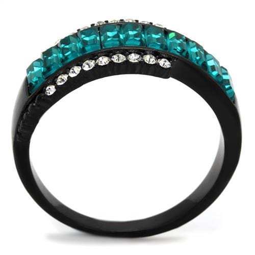 TK2190 - IP Black(Ion Plating) Stainless Steel Ring with Top Grade Crystal in Blue Zircon - Alamode - Flyclothing LLC