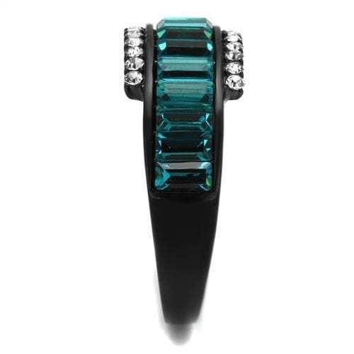 TK2190 - IP Black(Ion Plating) Stainless Steel Ring with Top Grade Crystal in Blue Zircon - Alamode - Flyclothing LLC