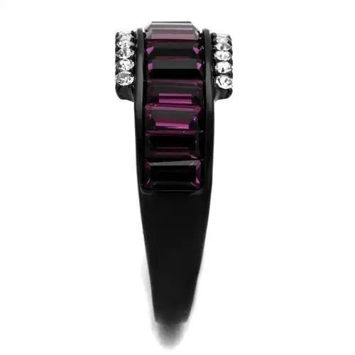 TK2191 - IP Black(Ion Plating) Stainless Steel Ring with Top Grade Crystal in Amethyst - Alamode - Flyclothing LLC