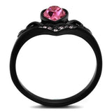 TK2192 - IP Black(Ion Plating) Stainless Steel Ring with Top Grade Crystal  in Rose - Alamode