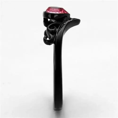 TK2192 - IP Black(Ion Plating) Stainless Steel Ring with Top Grade Crystal in Rose - Alamode - Flyclothing LLC