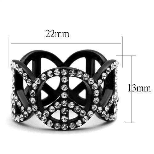 TK2194 - IP Black(Ion Plating) Stainless Steel Ring with Top Grade Crystal in Clear - Alamode - Flyclothing LLC