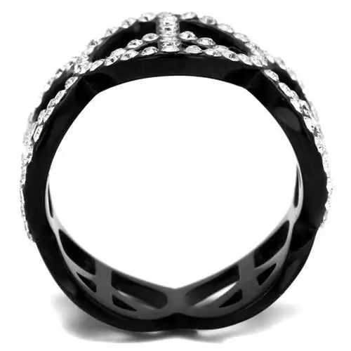 TK2194 - IP Black(Ion Plating) Stainless Steel Ring with Top Grade Crystal in Clear - Alamode - Flyclothing LLC