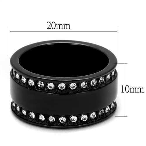 TK2195 - IP Black(Ion Plating) Stainless Steel Ring with Top Grade Crystal in Clear - Alamode - Flyclothing LLC
