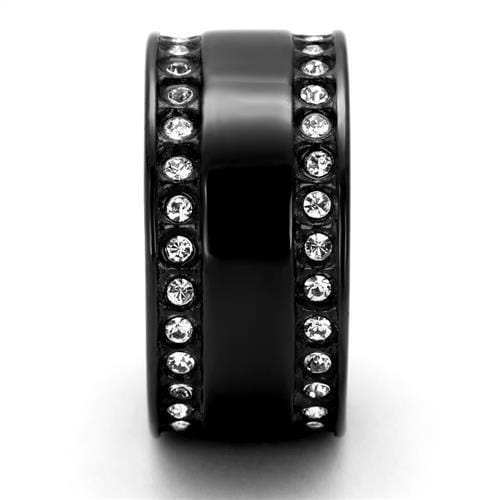 TK2195 - IP Black(Ion Plating) Stainless Steel Ring with Top Grade Crystal in Clear - Alamode - Flyclothing LLC