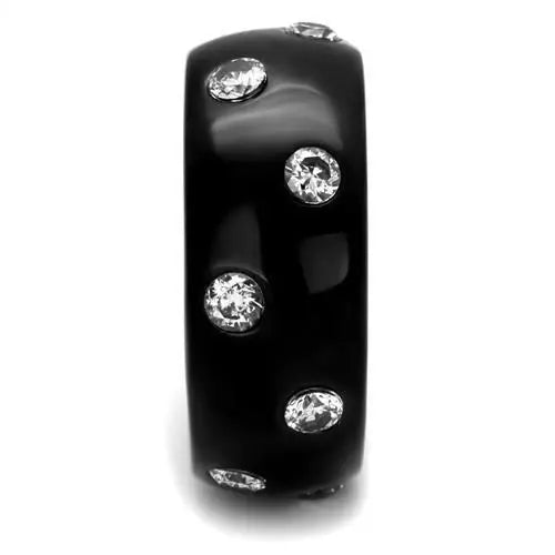 TK2196 - IP Black(Ion Plating) Stainless Steel Ring with AAA Grade CZ in Clear - Alamode - Flyclothing LLC