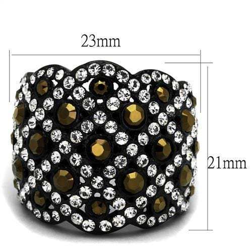 TK2197 - IP Black(Ion Plating) Stainless Steel Ring with Top Grade Crystal in Metallic Light Gold - Alamode - Flyclothing LLC