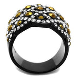TK2197 - IP Black(Ion Plating) Stainless Steel Ring with Top Grade Crystal  in Metallic Light Gold - Alamode