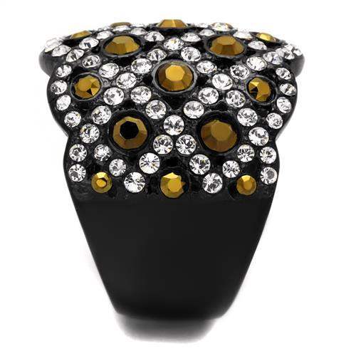 TK2197 - IP Black(Ion Plating) Stainless Steel Ring with Top Grade Crystal in Metallic Light Gold - Alamode - Flyclothing LLC