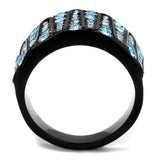 TK2198 - IP Black(Ion Plating) Stainless Steel Ring with Top Grade Crystal  in Sea Blue - Alamode