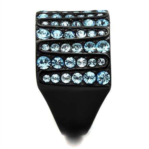TK2198 - IP Black(Ion Plating) Stainless Steel Ring with Top Grade Crystal in Sea Blue - Alamode - Flyclothing LLC