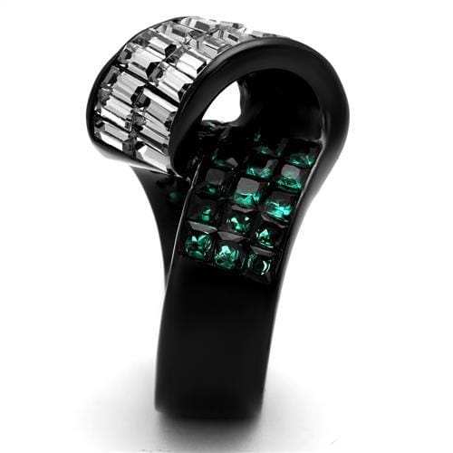 TK2199 - IP Black(Ion Plating) Stainless Steel Ring with Synthetic Synthetic Glass in Blue Zircon - Alamode - Flyclothing LLC