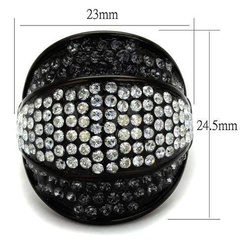 TK2200 - IP Black(Ion Plating) Stainless Steel Ring with Top Grade Crystal in Multi Color - Alamode - Flyclothing LLC