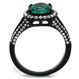 TK2202 - IP Black(Ion Plating) Stainless Steel Ring with Synthetic Synthetic Glass in Blue Zircon - Alamode - Flyclothing LLC