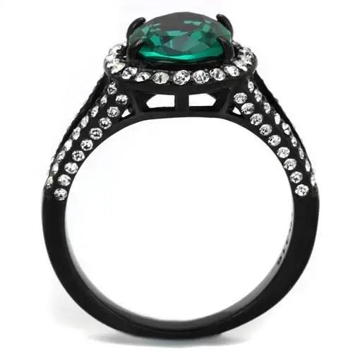TK2202 - IP Black(Ion Plating) Stainless Steel Ring with Synthetic Synthetic Glass in Blue Zircon - Alamode - Flyclothing LLC