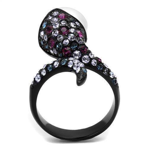 TK2203 - IP Black(Ion Plating) Stainless Steel Ring with Synthetic Pearl in White - Alamode - Flyclothing LLC