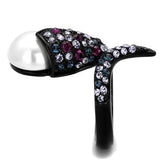TK2203 - IP Black(Ion Plating) Stainless Steel Ring with Synthetic Pearl in White - Alamode