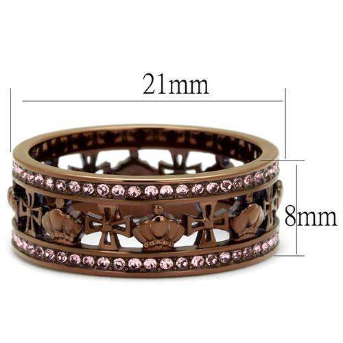 TK2204LC - IP Coffee light Stainless Steel Ring with Top Grade Crystal in Light Rose - Alamode - Flyclothing LLC