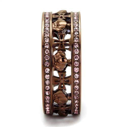 TK2204LC - IP Coffee light Stainless Steel Ring with Top Grade Crystal in Light Rose - Alamode - Flyclothing LLC