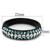 TK2205 - IP Black(Ion Plating) Stainless Steel Ring with Top Grade Crystal  in Sea Blue - Alamode