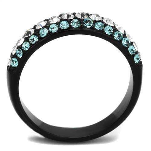 TK2205 - IP Black(Ion Plating) Stainless Steel Ring with Top Grade Crystal in Sea Blue - Alamode - Flyclothing LLC