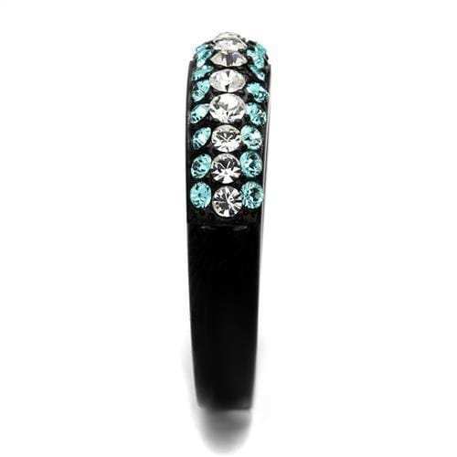 TK2205 - IP Black(Ion Plating) Stainless Steel Ring with Top Grade Crystal in Sea Blue - Alamode - Flyclothing LLC