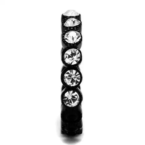 TK2207 - IP Black(Ion Plating) Stainless Steel Ring with Top Grade Crystal in Clear - Alamode - Flyclothing LLC
