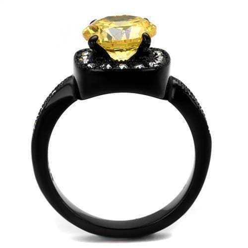 TK2208 - IP Black(Ion Plating) Stainless Steel Ring with AAA Grade CZ in Topaz - Alamode - Flyclothing LLC