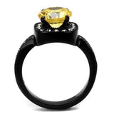 TK2208 - IP Black(Ion Plating) Stainless Steel Ring with AAA Grade CZ  in Topaz - Alamode
