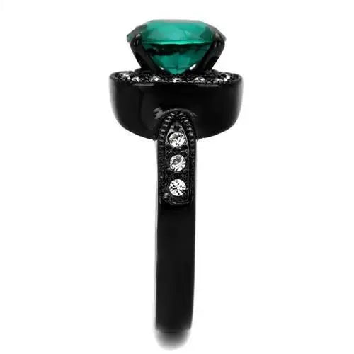 TK2209 - IP Black(Ion Plating) Stainless Steel Ring with Synthetic Synthetic Glass in Blue Zircon - Alamode - Flyclothing LLC