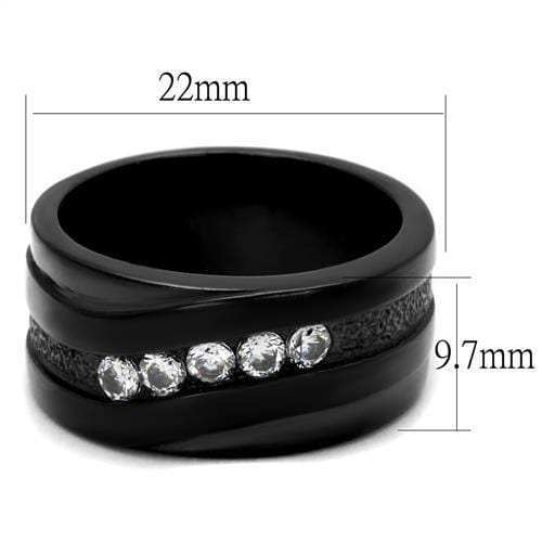 TK2210 - IP Black(Ion Plating) Stainless Steel Ring with AAA Grade CZ in Clear - Alamode - Flyclothing LLC