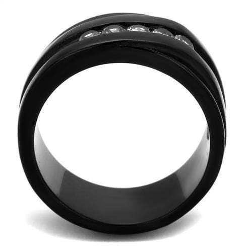 TK2210 - IP Black(Ion Plating) Stainless Steel Ring with AAA Grade CZ in Clear - Alamode - Flyclothing LLC