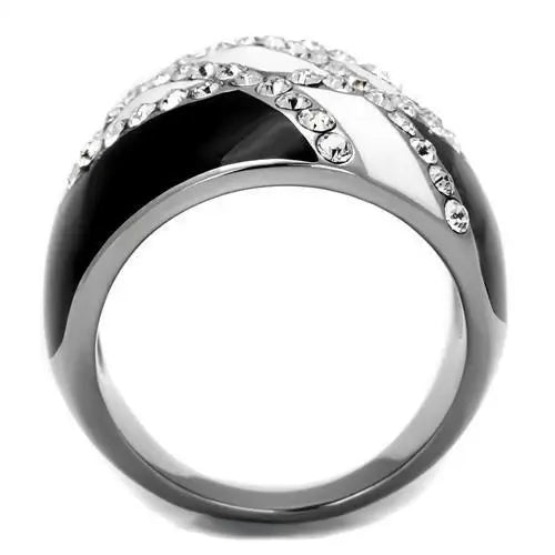 TK2211 - High polished (no plating) Stainless Steel Ring with Top Grade Crystal in Clear - Alamode - Flyclothing LLC