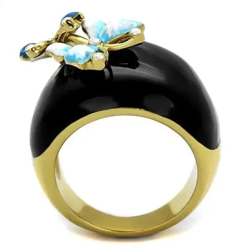 TK2212 - IP Gold(Ion Plating) Stainless Steel Ring with Top Grade Crystal in White AB - Alamode - Flyclothing LLC