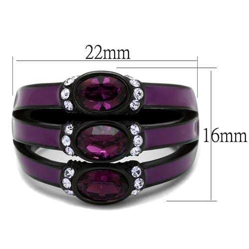 TK2213 - IP Black(Ion Plating) Stainless Steel Ring with Top Grade Crystal in Amethyst - Alamode - Flyclothing LLC