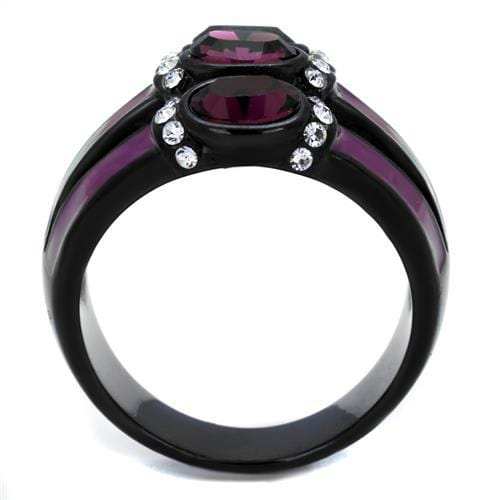 TK2213 - IP Black(Ion Plating) Stainless Steel Ring with Top Grade Crystal in Amethyst - Alamode - Flyclothing LLC