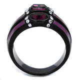 TK2213 - IP Black(Ion Plating) Stainless Steel Ring with Top Grade Crystal  in Amethyst - Alamode