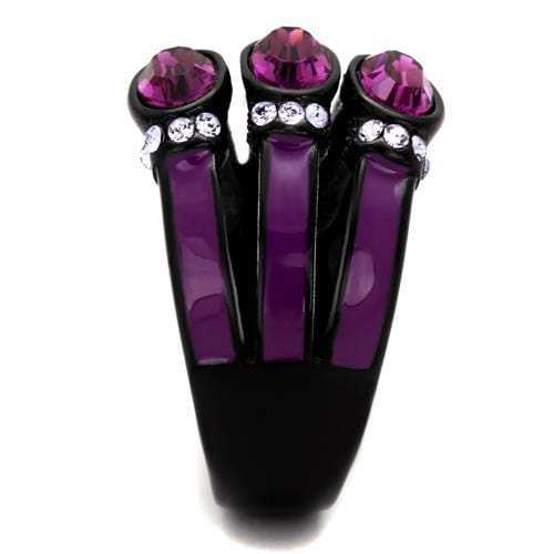 TK2213 - IP Black(Ion Plating) Stainless Steel Ring with Top Grade Crystal in Amethyst - Alamode - Flyclothing LLC
