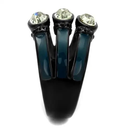TK2214 - IP Black(Ion Plating) Stainless Steel Ring with Top Grade Crystal in Black Diamond - Alamode - Flyclothing LLC