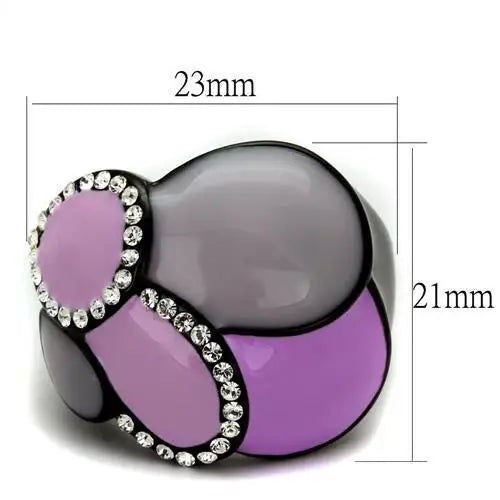 TK2215 - IP Black(Ion Plating) Stainless Steel Ring with Top Grade Crystal in Clear - Alamode - Flyclothing LLC