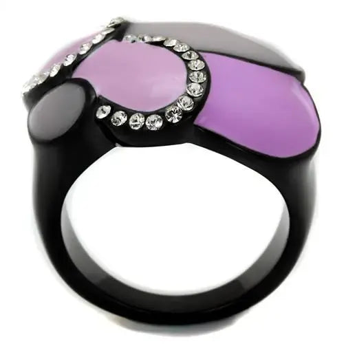 TK2215 - IP Black(Ion Plating) Stainless Steel Ring with Top Grade Crystal in Clear - Alamode - Flyclothing LLC